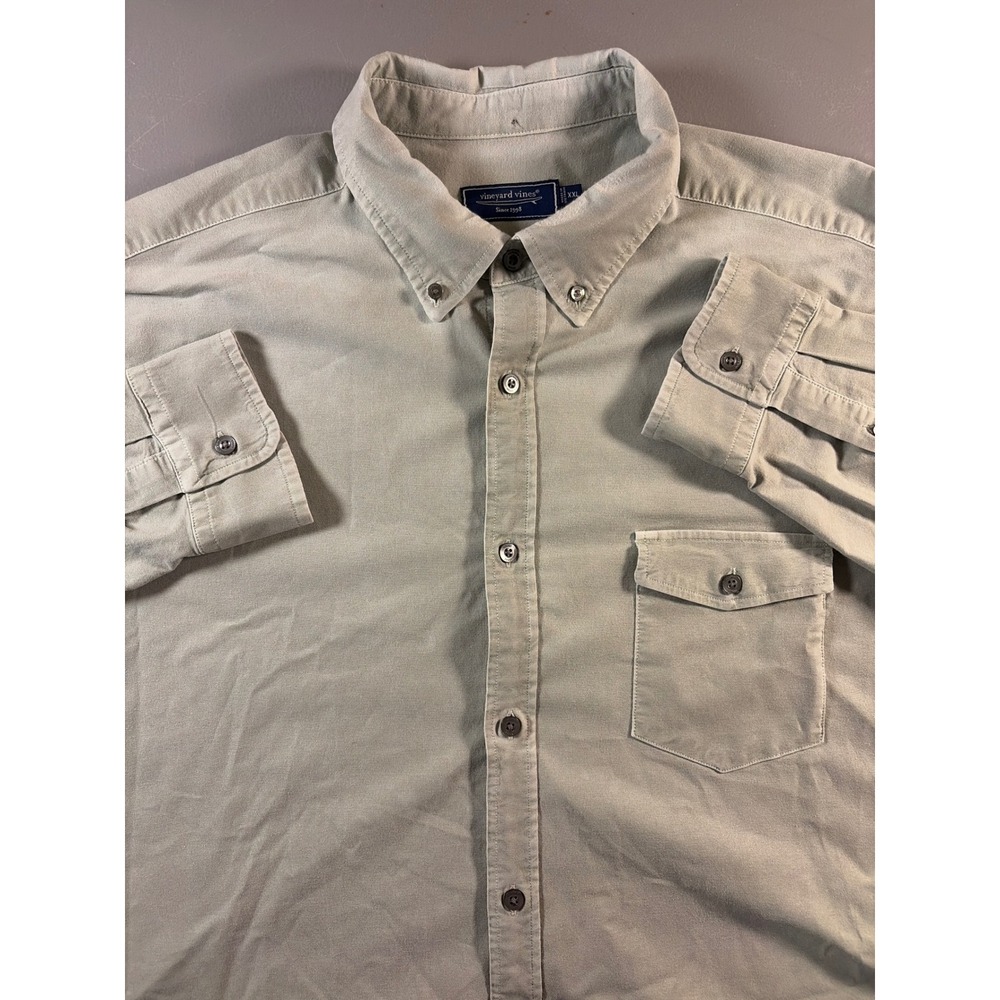 Vineyard Vines‎ Button Down Shirt Mens XXL Sage Green Cotton Stretch Long Sleeve